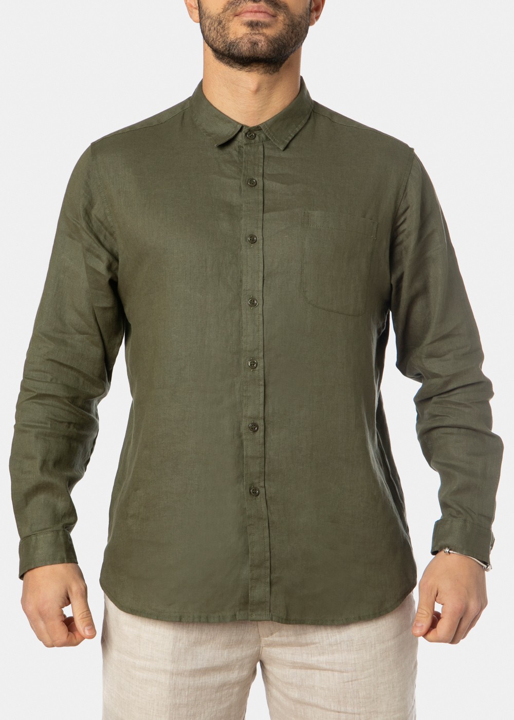 100% Linen Khaki Classic Shirt 